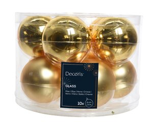 10 Gold Shiny & Matt Glass Baubles 6cm (d) - image 1