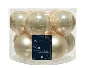 10 Ivory Shiny & Matt Glass Baubles 6cm (d) - image 1