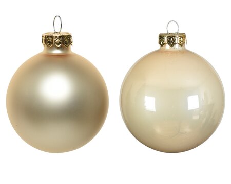 10 Ivory Shiny & Matt Glass Baubles 6cm (d) - image 2