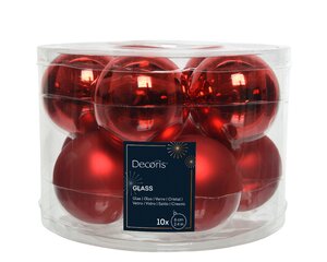10 Red Shiny & Matt Glass Baubles 6cm (d)