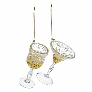 10cm Clear & Gold Wine Glass Hanging Decoration