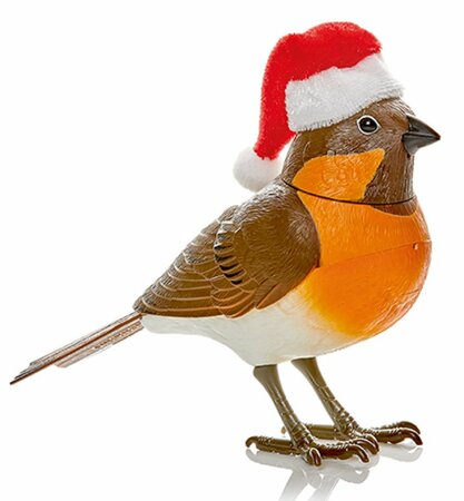 12.5cm Battery Operated Singing Robin with Santa Hat - image 1