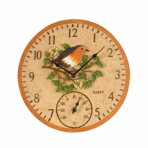 12in Robin Wall Clock & Thermometer