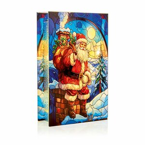 13cm Battery Operated Lit Stained Glass Decoration - Santa on Chimney - image 1