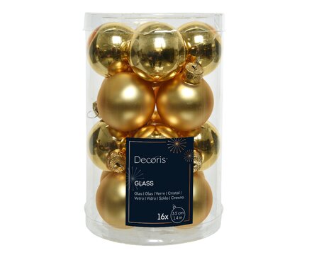 16 Gold Shiny & Matt Glass Baubles 3.5cm (d) - image 1