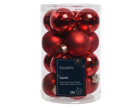 16 Red Shiny & Matt Glass Baubles 3.5cm (d) - image 1
