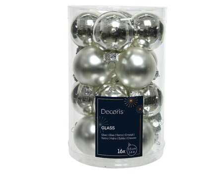16 Silver Shiny & Matt Glass Baubles 3.5cm (d) - image 1