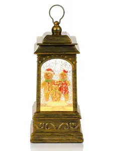 21cm Gingerbread Scene Glitter Festive Spinner Lantern - Battery or Mains Operated