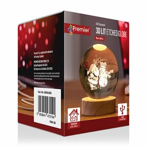 8cm Battery Operated Lit 3D Etched Glass Ball -  Christmas Characters - image 2