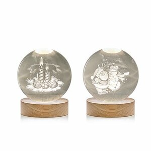 8cm Battery Operated Lit 3D Etched Glass Ball -  Pick from 2 Designs - image 1
