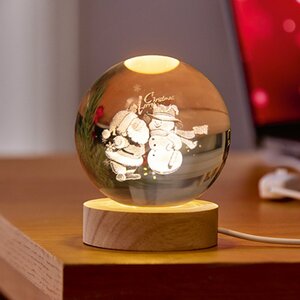 8cm Battery Operated Lit 3D Etched Glass Ball -  Pick from 2 Designs - image 2