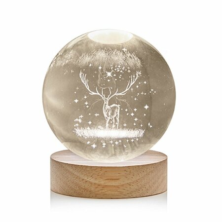8cm Battery Operated Lit 3D Etched Glass Ball -  Reindeer - image 1