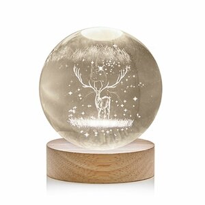 8cm Battery Operated Lit 3D Etched Glass Ball -  Reindeer - image 1