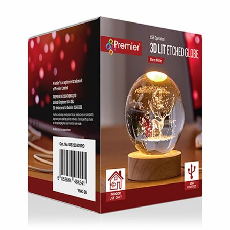 8cm Battery Operated Lit 3D Etched Glass Ball -  Reindeer - image 2