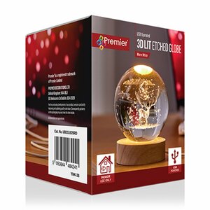 8cm Battery Operated Lit 3D Etched Glass Ball -  Reindeer - image 2