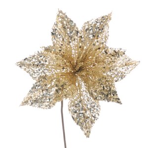 Artificial Champagne Poinsettia with Sequins Stem 53cm