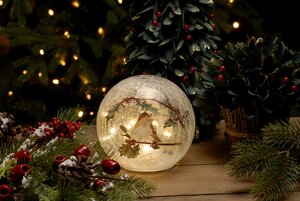 Battery Lit Crackle Effect Robin Ball 20cm