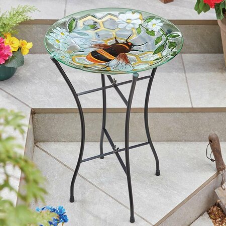 Bee Hand Painted Glass Bird Bath 35x50cm
