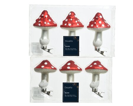 Box of 3 Clip on Mushroom Ornaments 9cm