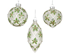 Clear Bauble with Red Berry Holly Design 8cm (d)