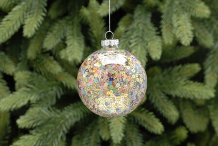 Clear with Multicolour Sequin Glass Ball 8cm
