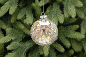 Clear with Multicolour Sequin Glass Ball 8cm