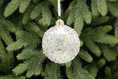 Clear with White/Iris Glitter Glass Bauble 8cm