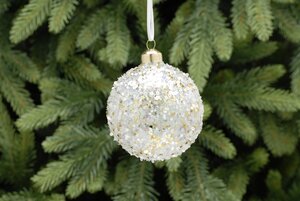 Clear with White/Iris Glitter Glass Bauble 8cm