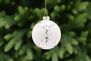 Cream Glass Ball with Gold Crackle Effect 8cm