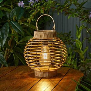 Faux Rattan Terra Solar Lantern - Natural - image 1