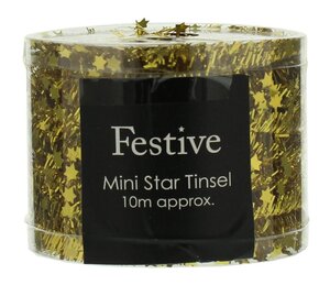 Festive 1000cm x 3.5cm x 2 ply mini die cut star tinsel in drum - silver_x000D_