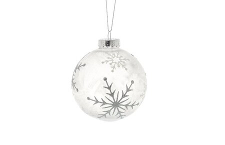 Festive 10cm ice frost effect with silver glitter snowflakes glastic ball_x000D_