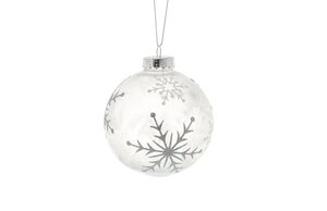 Festive 10cm ice frost effect with silver glitter snowflakes glastic ball_x000D_