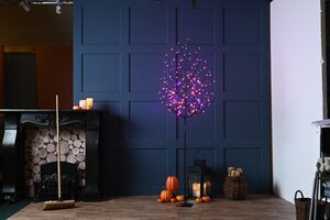 Festive 150cm Fibre Optic Glow-worm Halloween Twig Tree-Purple/Orange - image 1