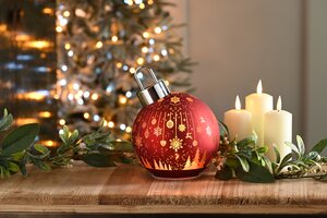 Festive 18cm Battery Operated Glass Ball with Red Snowflake - image 1