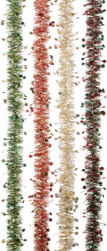 Festive 200cm x 8.5cm 4 asst double die cut star tinsel