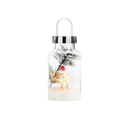 Festive 20cm Battery Operated Lit Glass Berry Jar - Snowflake - image 2