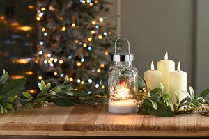 Festive 20cm Battery Operated Lit Glass Berry Jar - Snowflake - image 1