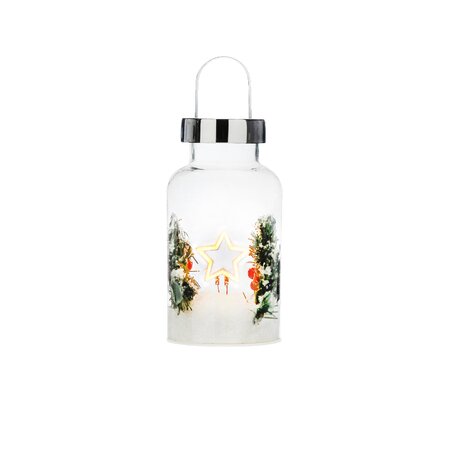 Festive 20cm Battery Operated Lit Glass Berry Jar - Star - image 2