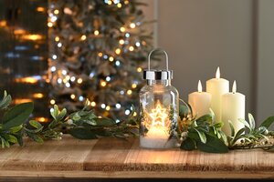 Festive 20cm Battery Operated Lit Glass Berry Jar - Star - image 1