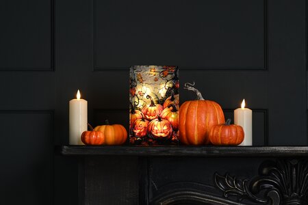 Festive 21cm Battery Operated Lit Stained Glass Pumpkins Decoration