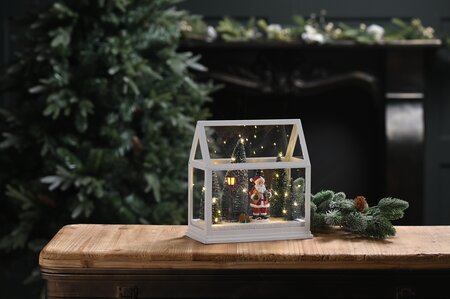 Festive 23cm Battery Operated Lit Glass House - Santa Scene