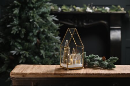 Festive 25cm Battery Operated Lit Glass House - Village Scene