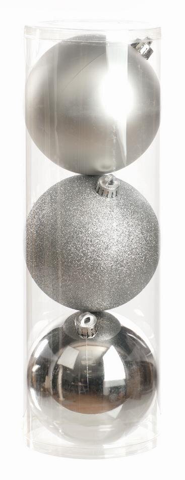Festive 3 x 15cm shiny/matt/glitter balls in box - silver_x000D_