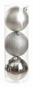 Festive 3 x 15cm shiny/matt/glitter balls in box - silver_x000D_