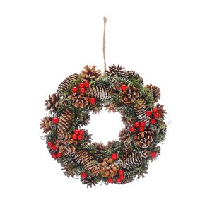 Festive 30cm Natural Pinecones and Red Berries Wreath