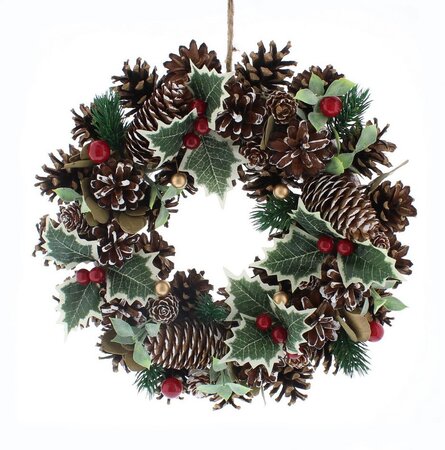 Festive 30cm Red Berry and Holly Wreath