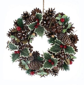 Festive 30cm Red Berry and Holly Wreath
