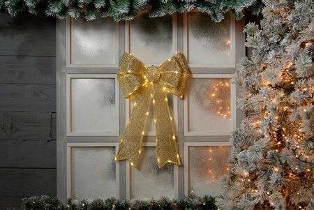 Festive 40 x 60cm battery operated LED gold bow