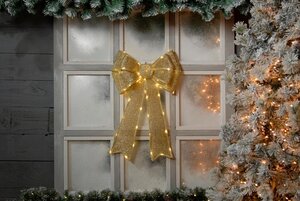 Festive 40 x 60cm battery operated LED gold bow